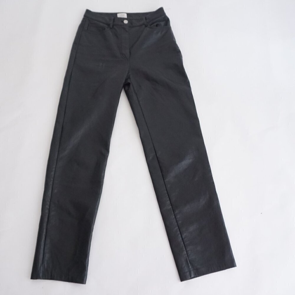 Aritzia Wilfred The Melina Black Vegan Leather Straight Leg Pants 4